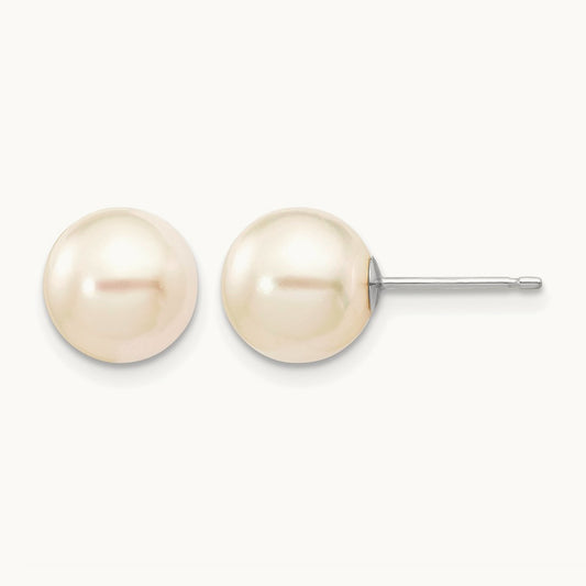 8- Round White Saltwater Akoya Cultured Pearl Earrings, 9mm, 14K White Gold
