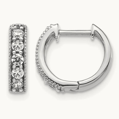 Diamond Milgrain Hinged Hoop Earrings — 14K White Gold, 11mm