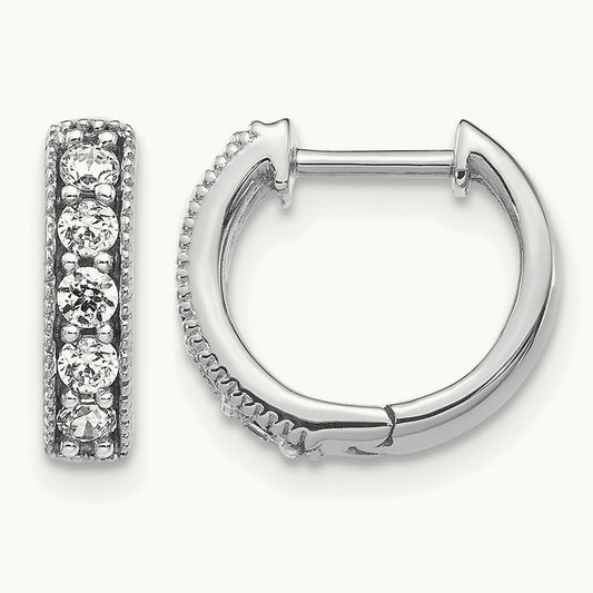 Diamond Milgrain Hinged Hoop Earrings — 14K White Gold, 11mm
