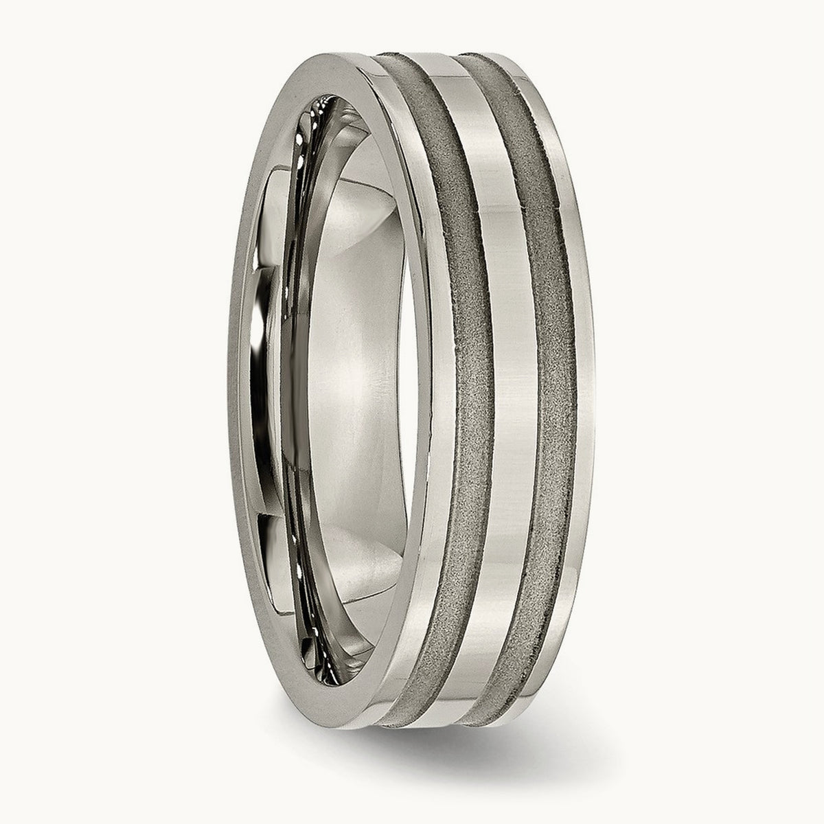 Brushed and Polished Grooved Band, 6mm, Titanium