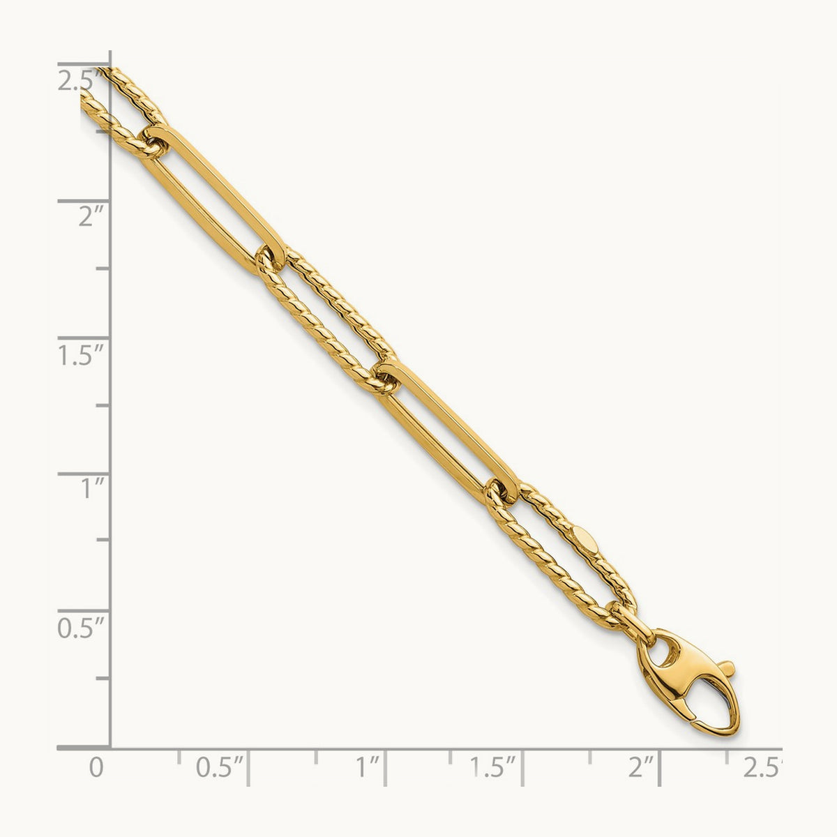 Polished and Textured 7.5in Paperclip Link Bracelet, 14K