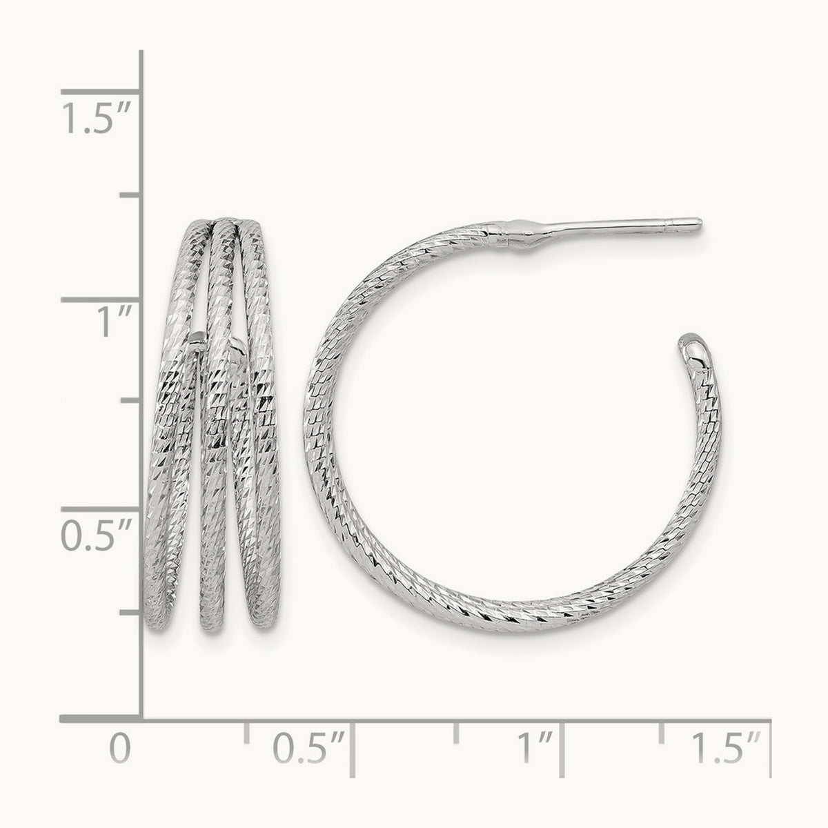 Rh-plated Diamond Cut J-Hoop Earrings, Sterling Silver — Leslie's