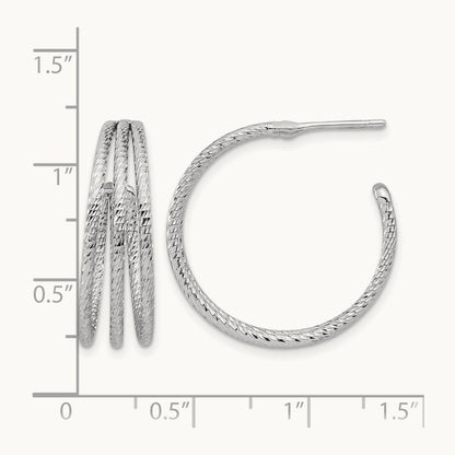 Rh-plated Diamond Cut J-Hoop Earrings, Sterling Silver — Leslie's