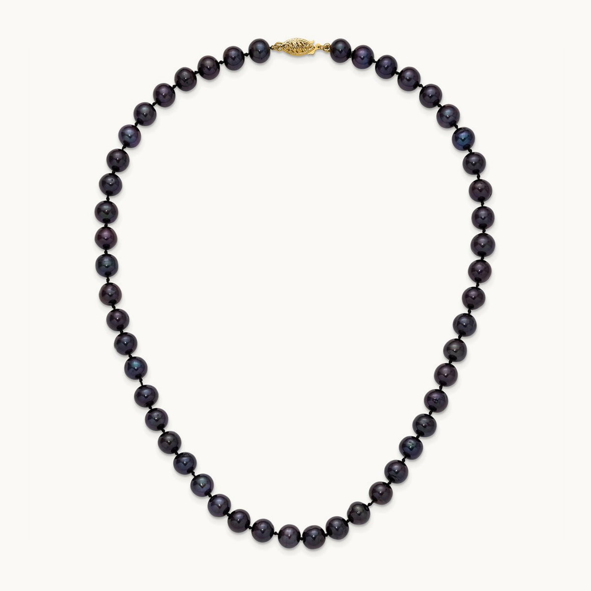 7- Black Near Round Freshwater Cultured Pearl Necklace, 8mm, 14K