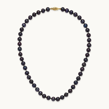 7- Black Near Round Freshwater Cultured Pearl Necklace, 8mm, 14K
