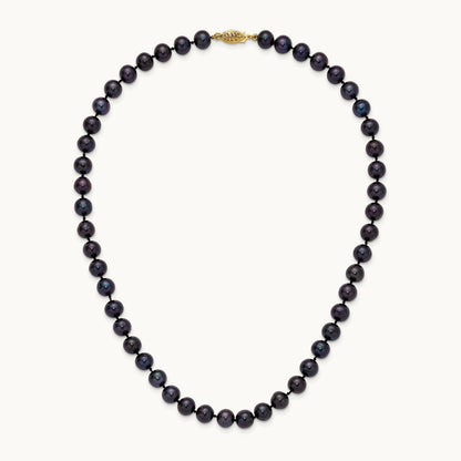 7- Black Near Round Freshwater Cultured Pearl Necklace, 14K