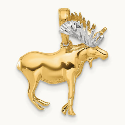 D/C 3D Moose Pendant, 14K with White Rhodium