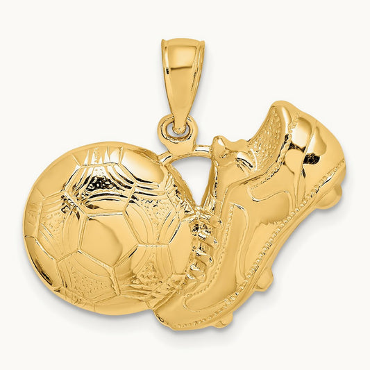 Soccer Shoe Kicking Ball Charm, 14K