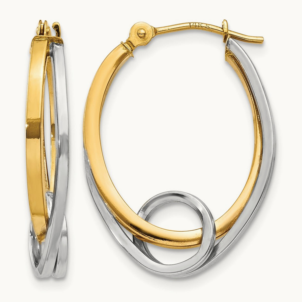 Oval Loop Hoop Earrings, 14K Two-tone
