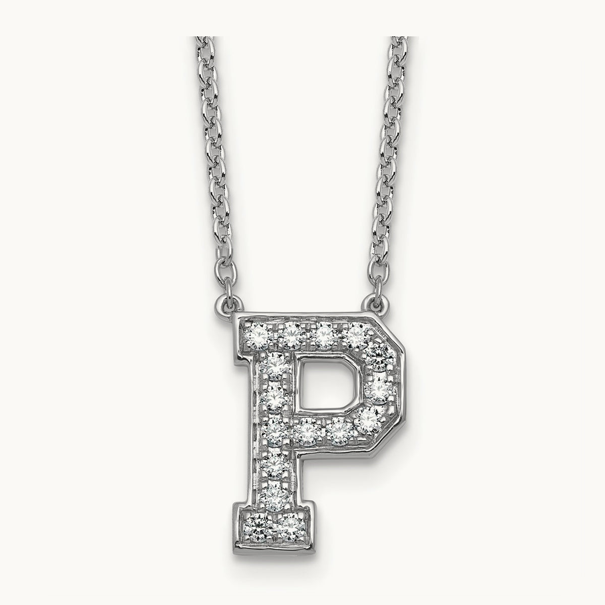 Initial Necklace — 14K White Gold, P, 3/8 ct