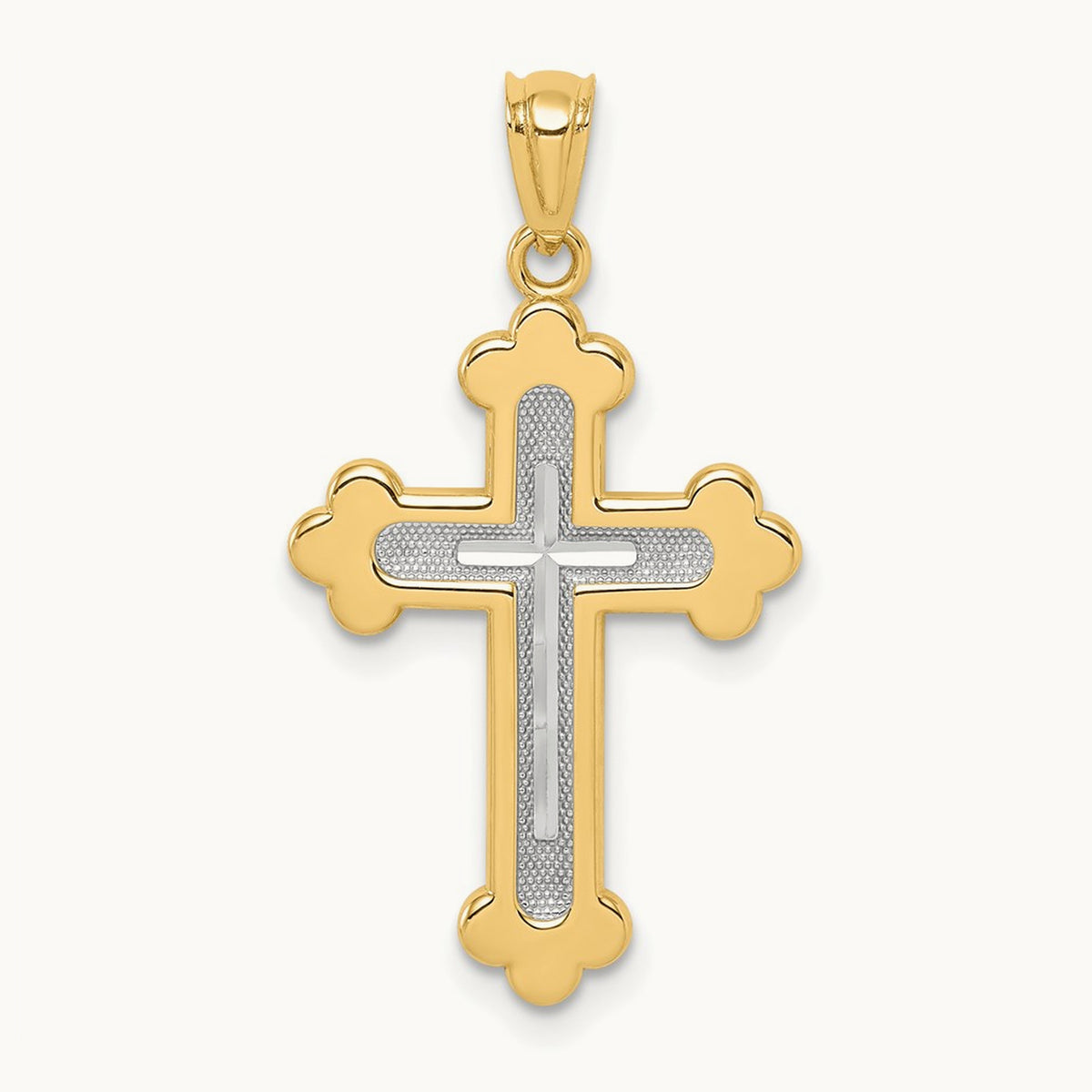 Polished Budded Cross, 14K Two-tone