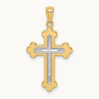 Polished Budded Cross, 14K Two-tone