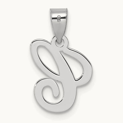 White Gold Script Letter C Initial Pendant, 14K White Gold