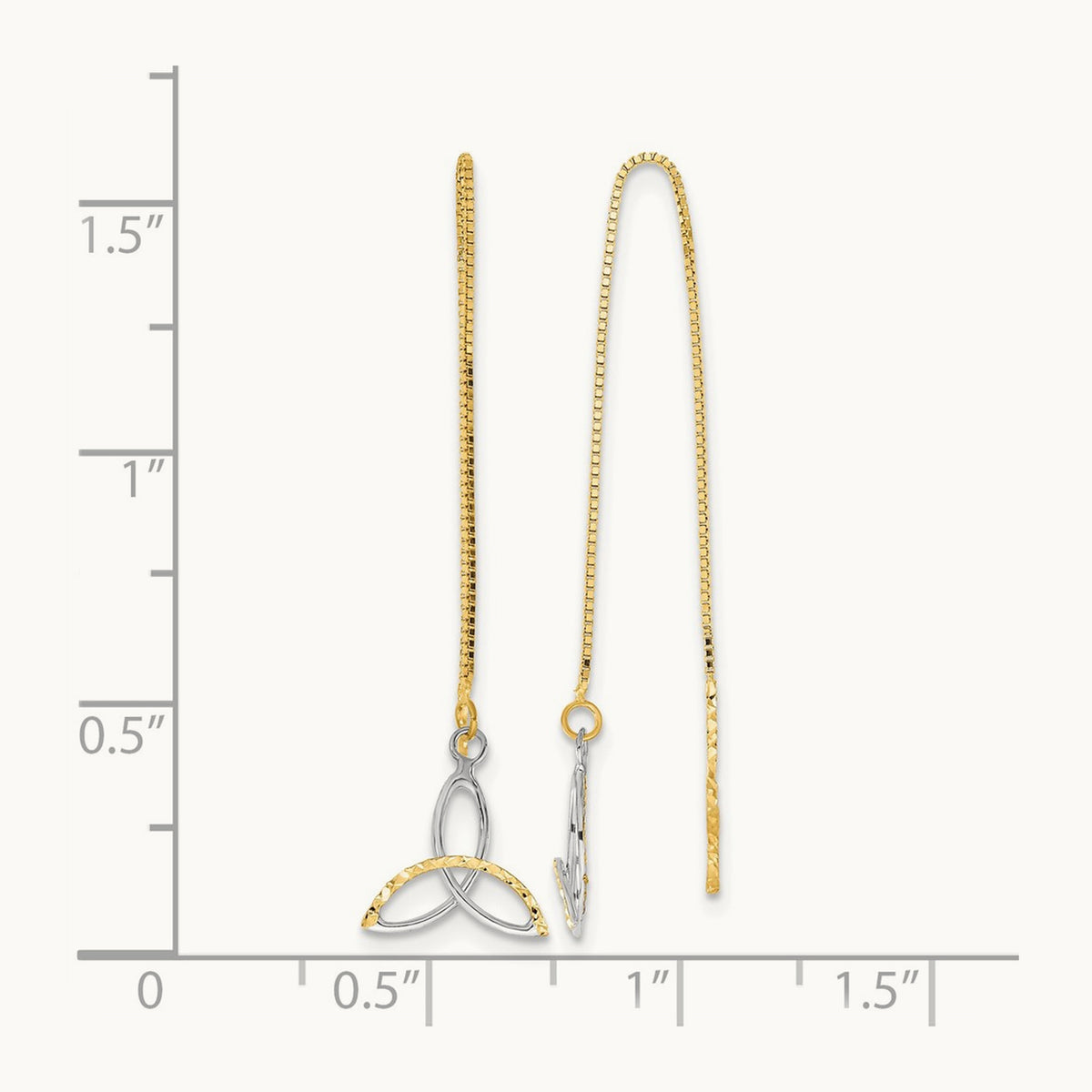 w/Rhodium D/C Box Chain Celtic Knot Threader Earrings, 14K
