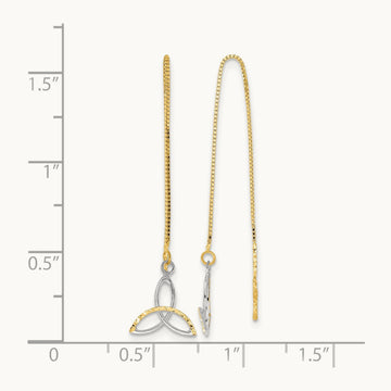 w/Rhodium D/C Box Chain Celtic Knot Threader Earrings, 14K