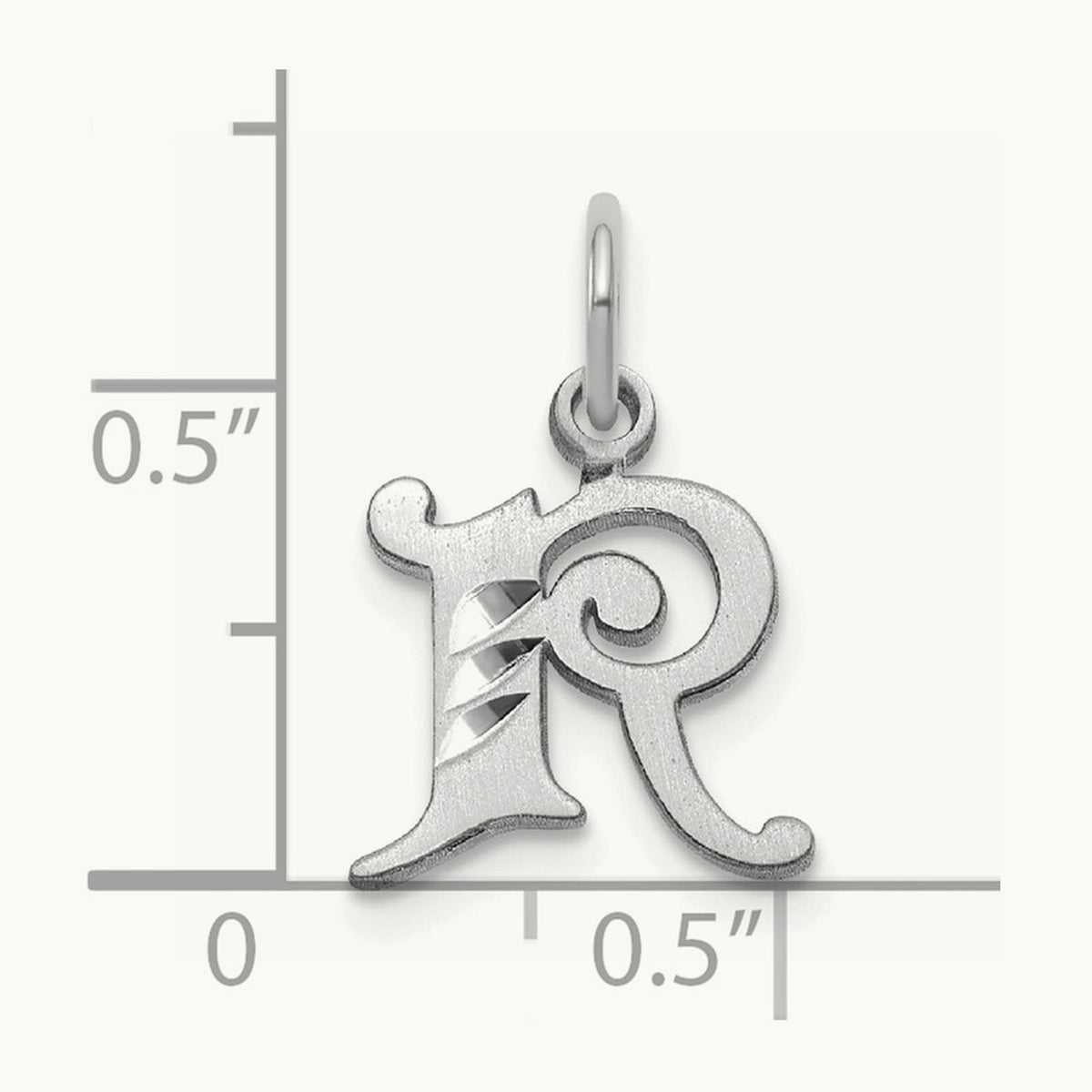Diamond-cut Initial Charm — 14K White Gold, R