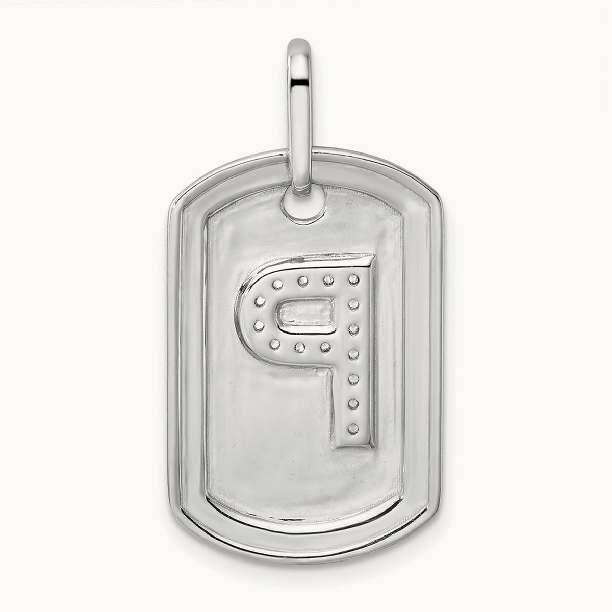 Diamond Dog Tag Charm — 14K White Gold, P