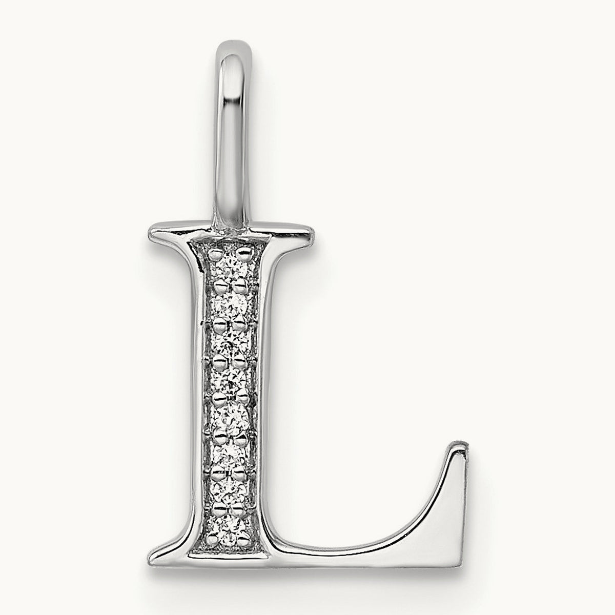 Diamond Letter L Initial Pendant, 14K White Gold