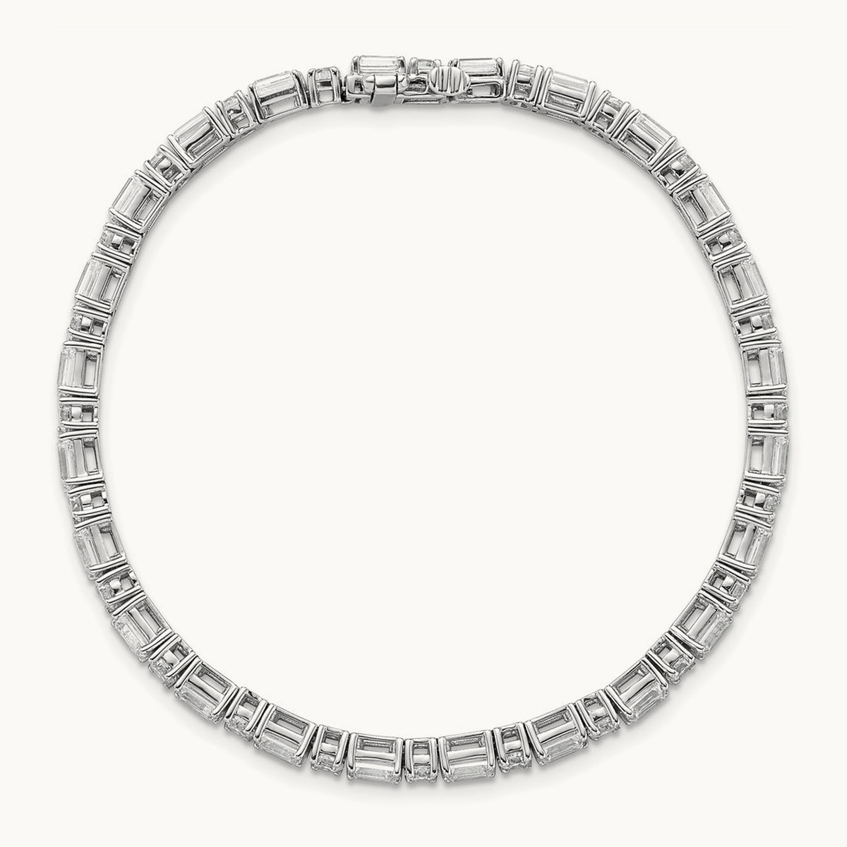 Emerald/Round Tennis Bracelet, 7.00 ct tw Lab-Grown Diamond — 14K White Gold
