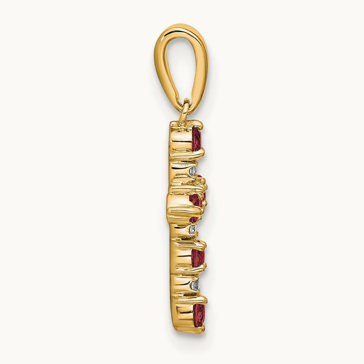 Lab Created Ruby and Diamond Cross Pendant — 14K Yellow Gold