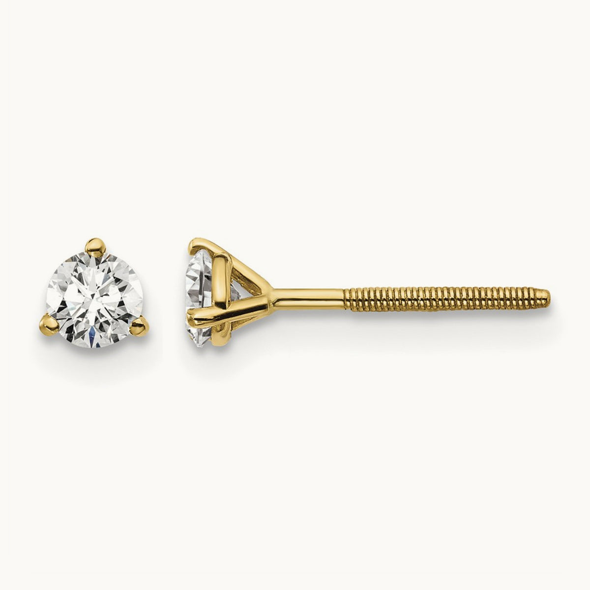 Round Stud Earrings, 0.10-6.00 ct tw Lab-Grown Diamond — 1/3 ct, 18K Yellow Gold