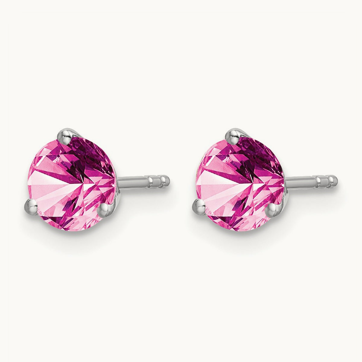 Round Created Pink Sapphire Earrings — 5.4mm