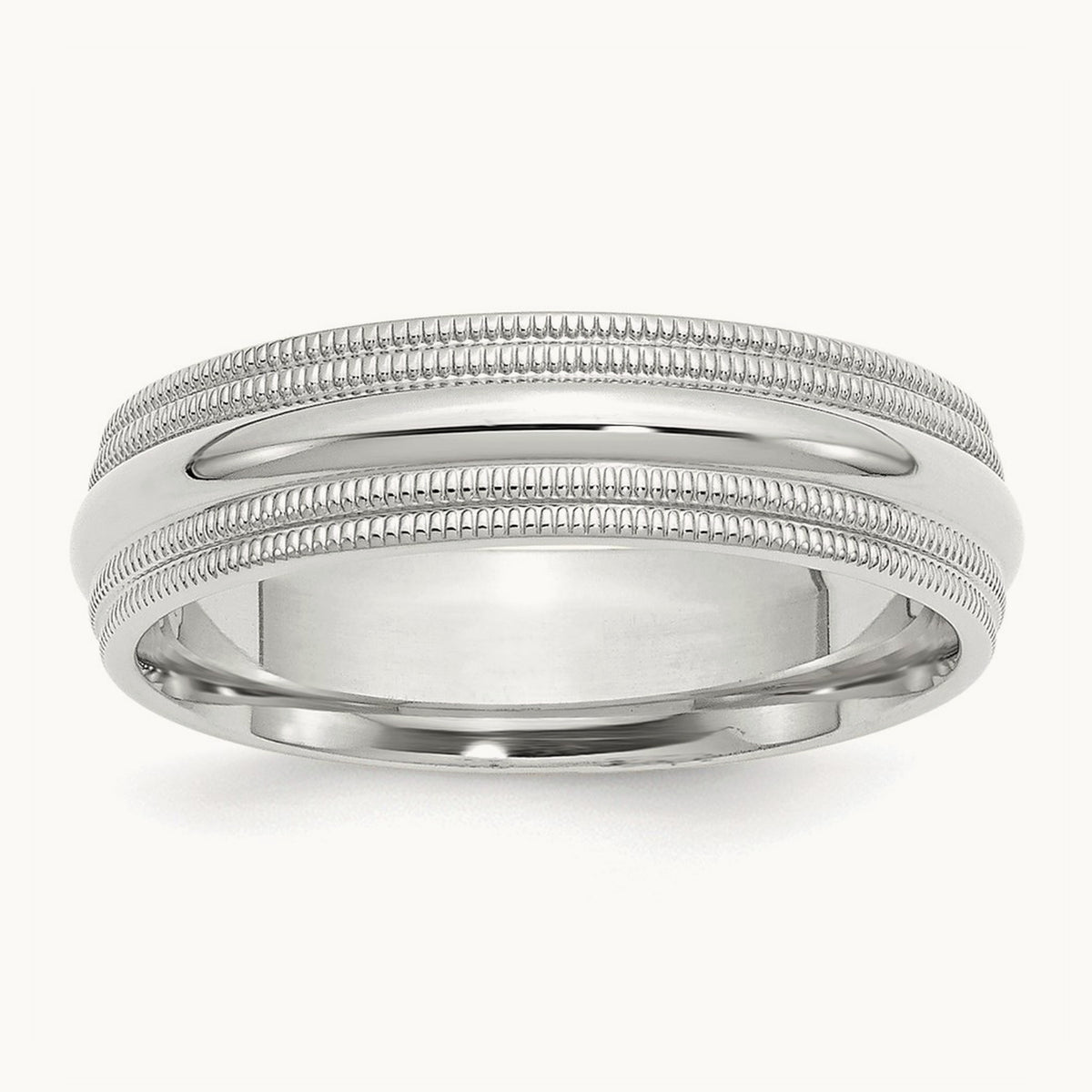 Double Milgrain Comfort Fit Band — 14K White Gold, 6mm