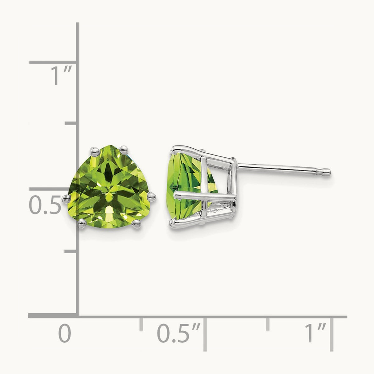 Peridot Trillion Stud Earrings, 14K White Gold