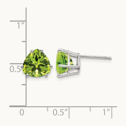 Peridot Trillion Stud Earrings, 14K White Gold