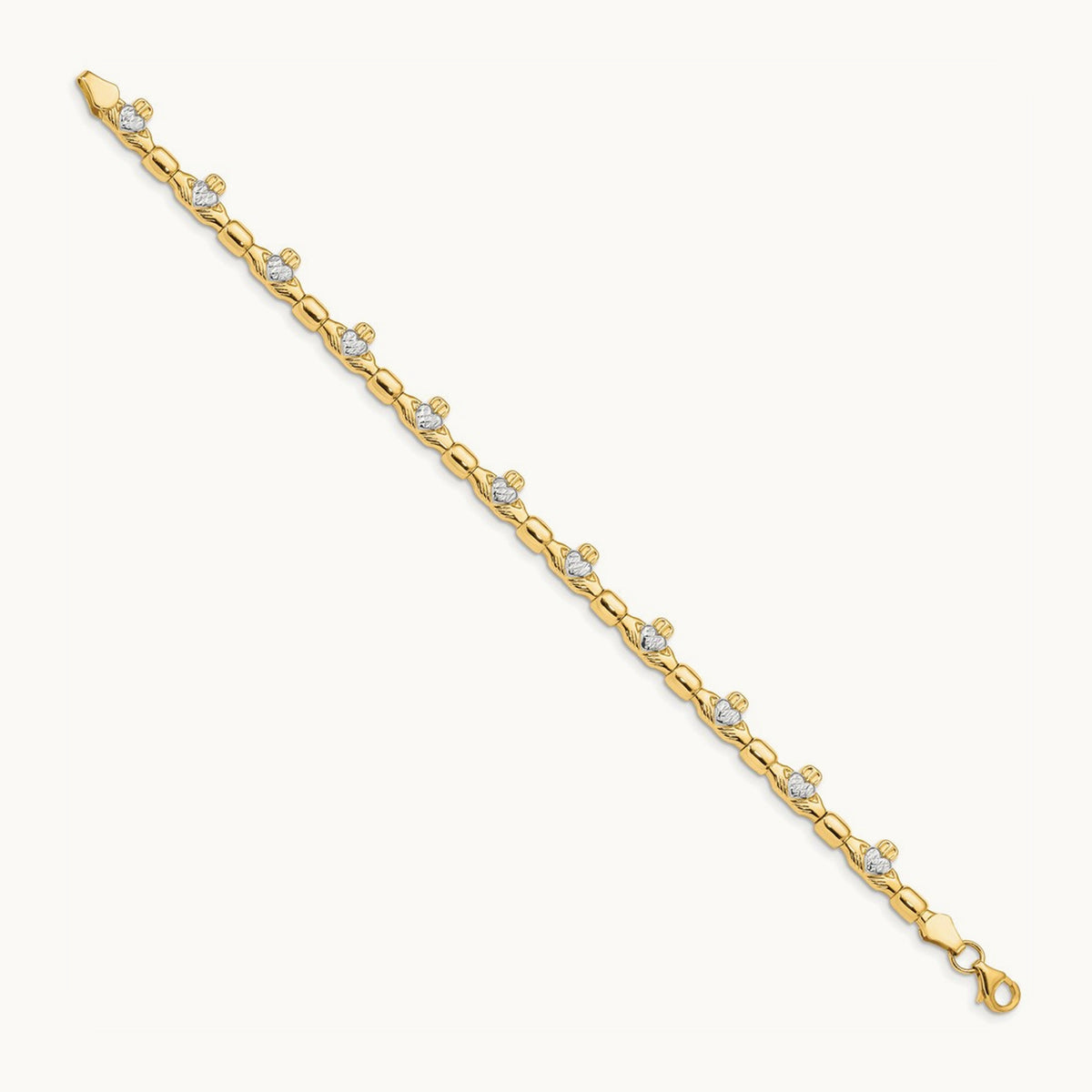 w/ Rhodium D/C Claddagh Polished Link Bracelet, 14K