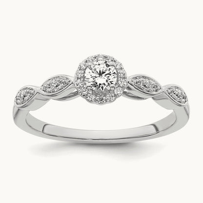 Polished Complete Diamond Round Halo Engagement Ring, 14K White Gold