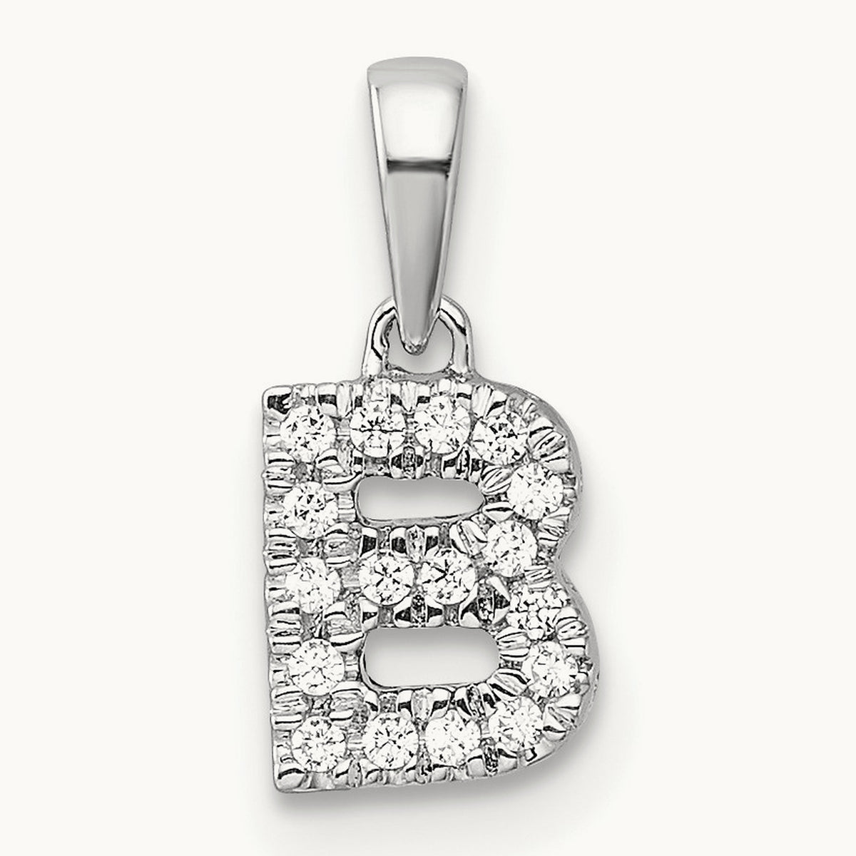 Diamond Initial with Bail Pendant — 14K White Gold, B