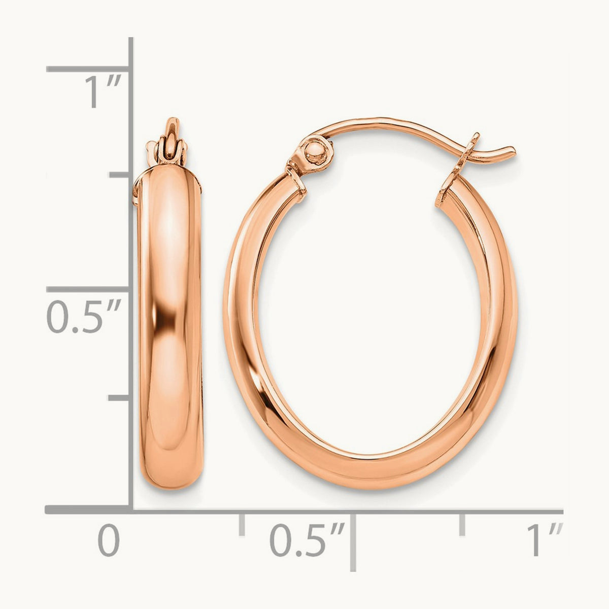 Polished Oval Tube Hoop Earrings — 14K Rose Gold, 17mm