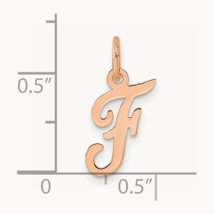 Small Script Letter F Initial Charm, 14K Rose Gold
