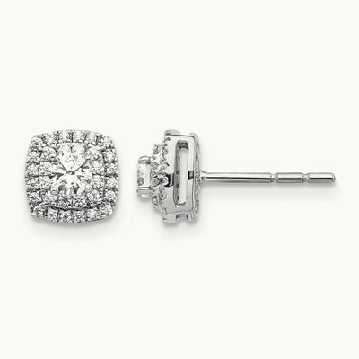 Diamond Halo Post Earrings, 14K White Gold