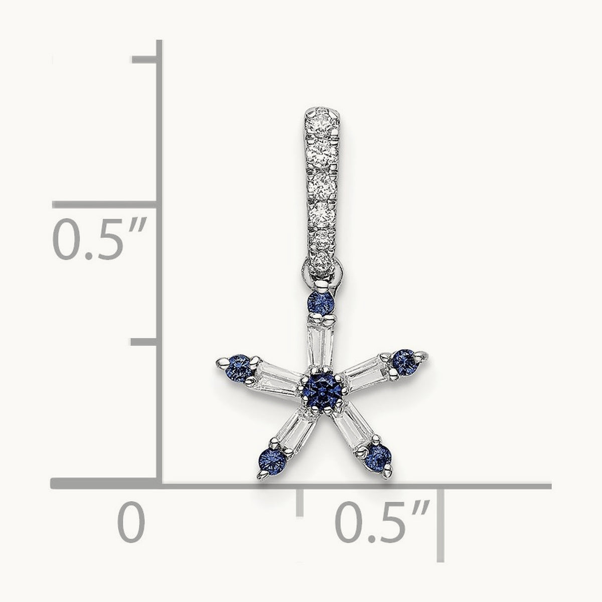 Blue Sapphire and Diamond Star Pendant, 14K White Gold