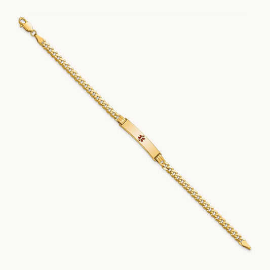 Medical Red Enamel Curb Link ID Bracelet, 14K