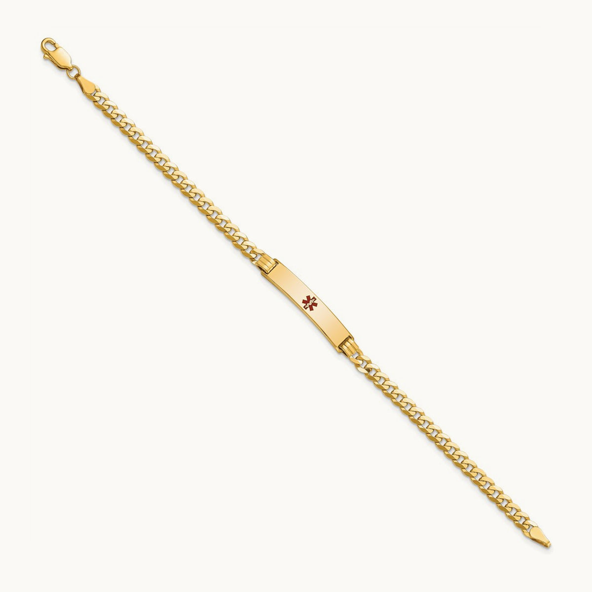 Medical Red Enamel Curb Link ID Bracelet, 14K