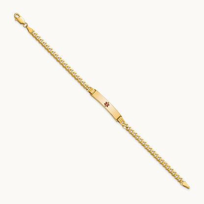Medical Red Enamel Curb Link ID Bracelet, 14K