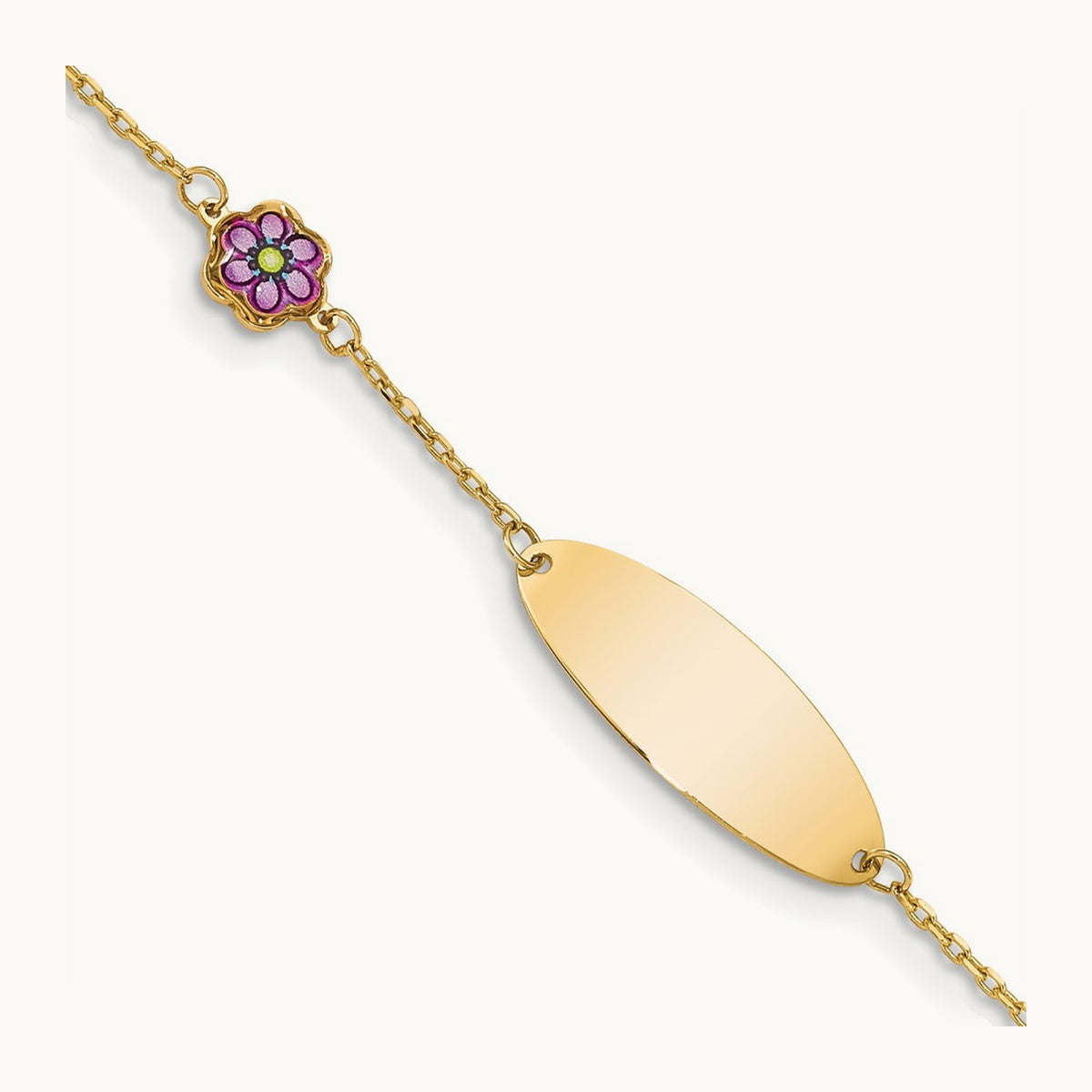 Children's Enamel Flower w/.5in ext. ID Bracelet, 14K