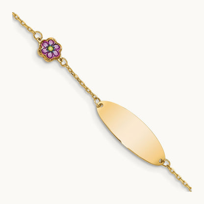 Children's Enamel Flower w/.5in ext. ID Bracelet, 14K