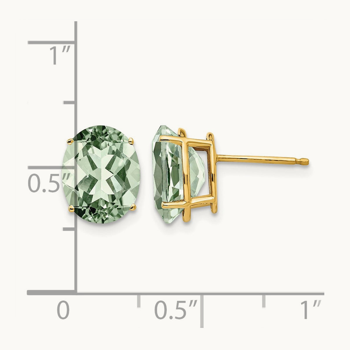 10x8 Oval Green Quartz Earrings, 14K