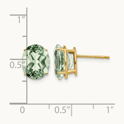 10x8 Oval Green Quartz Earrings, 14K