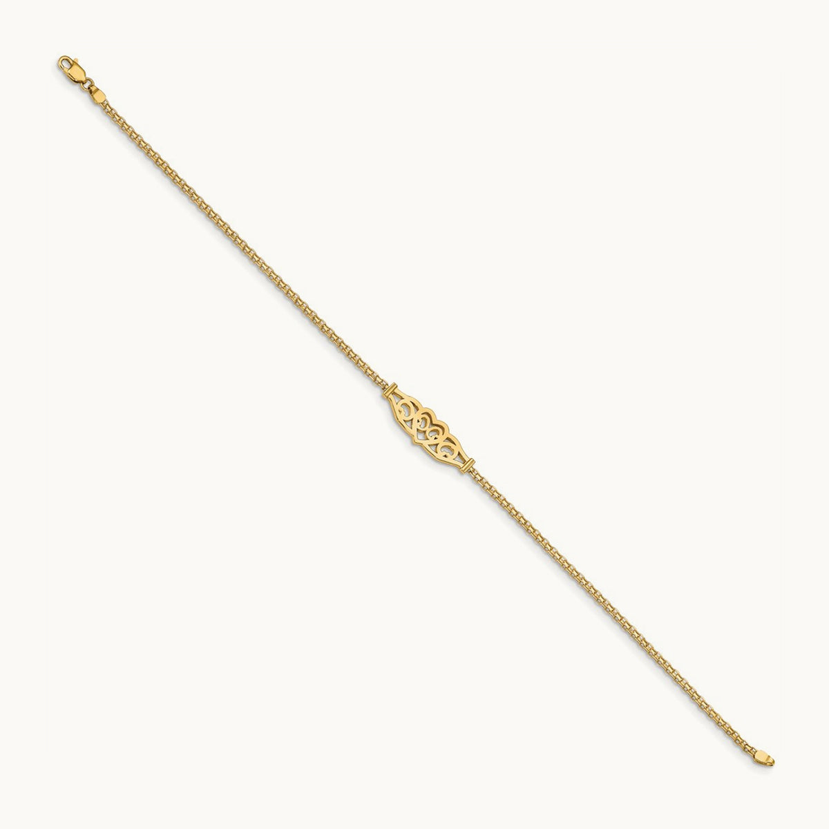 Polished Filigree Heart 10inch Anklet, 14K