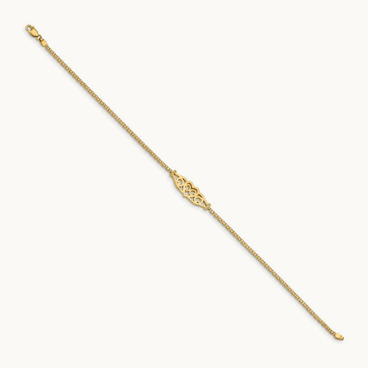 Polished Filigree Heart 10inch Anklet, 14K