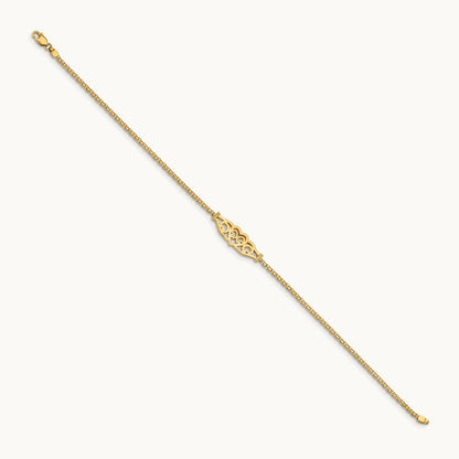 Polished Filigree Heart 10inch Anklet, 14K