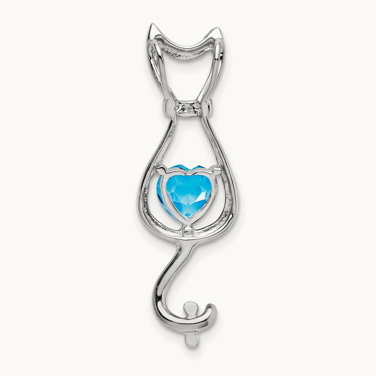 Blue Topaz and Diamond Cat Pendant — 14K White Gold