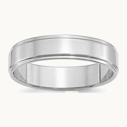 Sterling Silver Rhodium-plated 5mm Flat w/ Step Edge Band