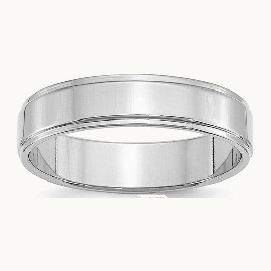 Sterling Silver Rhodium-plated 5mm Flat w/ Step Edge Band