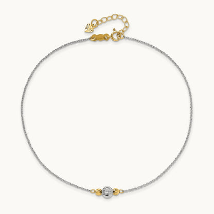 Ropa Two-tone Diamond Cut Bead 9in Plus 1in Ext. Anklet, 14K White Gold